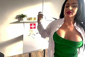 busty latina milf doctor treats patient testicle pain