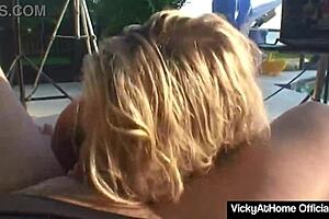 Vicky Vette strips thong deepthroats Rok's throbbing monster cock hungrily