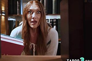 busty latina milf libarian lures teen babe into hot lesbo lickin!