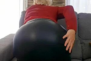mature beauty teases her fat ass in tight leather skirt pov