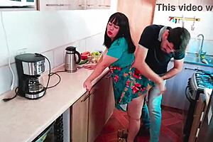 Stepmom cooks sexy so i bend her over kitchen counter hard