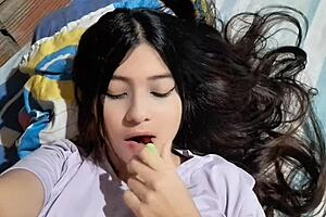 sexy colombian girl next door masturbates her huge natural tits and curvy ass in homemade video