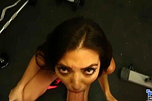 Frida Sante Sucks Miles Long's Thick Cock in Gym