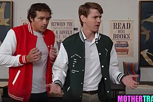 Stepmoms scissor and trib with horny stepsons in taboo four-way lesbian group fuck.