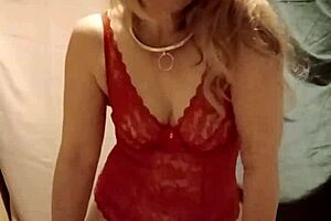 omg this slave milf in red body flashing stockings solo 🔥😈