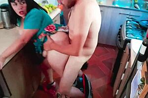 Stepmom cooks sexy so i bend her over kitchen counter hard