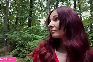 hot milf jeny smit teases anal dildo deep in woods outdoors