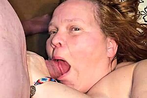 DIRTY MILF SUCKS HUGE COCK between her BIG TITS