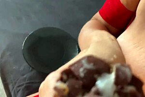 femdom milf forces cum swallow with ice cream in cfnm food fetish closeup