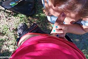 milf drops to knees for pov outdoor country blowjob 😍🍆