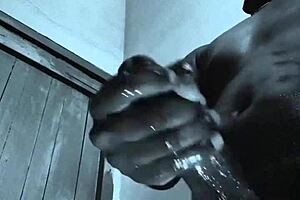 Young black guy strokes his huge bbc for massive cumshot