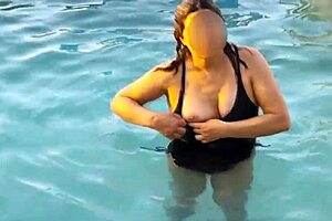 beautiful latina stepmom at pool flashes huge tits publicly begging for cock now
