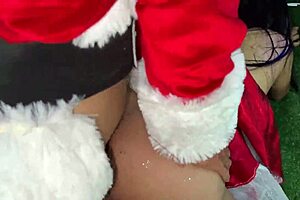 huge santa load blasts christmas whore's begging face intensely