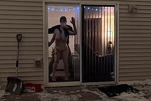 wife bends over doggystyle while hubby watches then creampies her on christmas