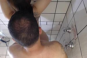 Wife screams and squirts loud in bathroom creampie fuck with hubby.