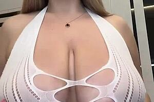 milf wife with huge saggy tits licks nipples for two cocks now