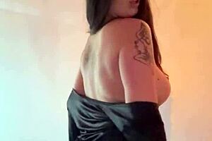 hot milf secretary teases with slow striptease and bouncing big boobs