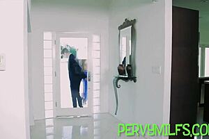 teen fingers stepmom's clit as she rides cock then drops for blowjob