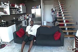 Sara Jay hungers for chocolate cock in fishnets, devours it deep!