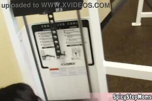 golddigger stepmom's tight pussy gets hardcore gym workout pounding