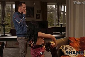 Granny Bent Over Sofa Masturbates in Stockings Before Doggystyle Sex