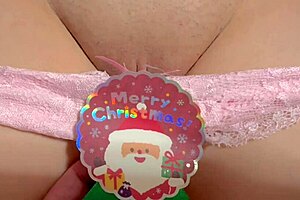 unwrapping wife's shaved virgin pussy closeup on christmas first time