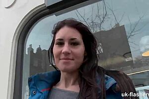 British amateur milf flashes cute natural tits outdoors public fingering