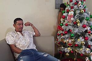 oops caught stepdad jerkin it on christmas now busty stepdaughter's ridin him hard