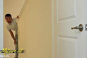 busty stepmom catches virgin son spying, offers creampie and rimjob!