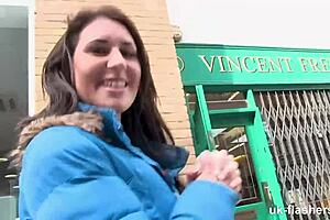 British amateur milf flashes cute natural tits outdoors public fingering