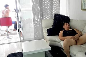 caught horny stepmom masturbating shaved pussy now i dive in muff!