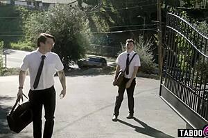 young religious guys surround huge titted granny dee williams stroking their big cocks ready to convert her