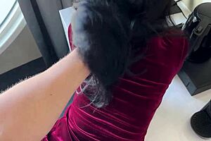 Velvet temptress by the window in miniskirt waits for office doggystyle pounding from german stud