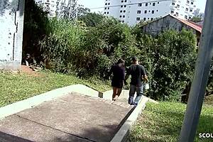 brazilian cougar's saggy tits bounce in first anal pickup cum on tits