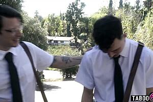 young religious guys surround huge titted granny dee williams stroking their big cocks ready to convert her