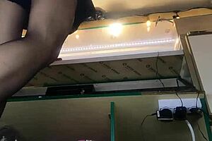 tracy's teasing upskirt flashes her shaved pussy and stockings at work part 3