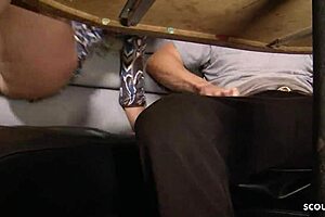 Blonde cougar wife seduces big dick boy for public cheating fuck?