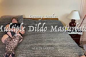 granny darke orgasms hard riding multiple dildos close up