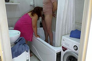 mature milf washes cock blowjob bathroom then anal fuck