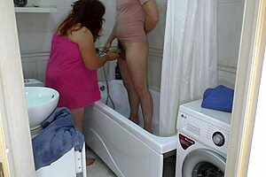 mature milf washes cock blowjob bathroom then anal fuck