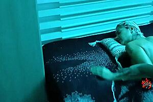 skinny brunette milf gets tantric massage on bed spreading narrow ass for cute short hair pleasure