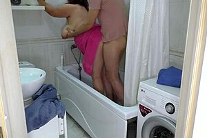 mature milf washes cock blowjob bathroom then anal fuck