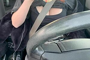 horny italian artemisia flashes juicy big tits while driving outdoors