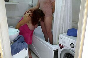 mature milf washes cock blowjob bathroom then anal fuck