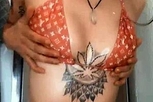 Skylarbonez Oils Shaved Pussy in Louis Vuitton Bikini