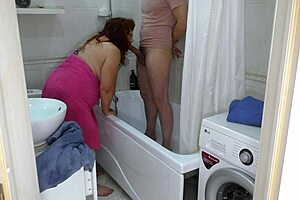 mature milf washes cock blowjob bathroom then anal fuck