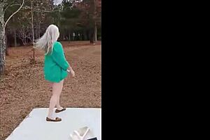 momma vee swings ass out wide playing disc golf bare