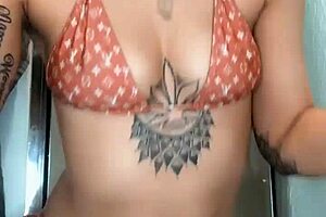 Skylarbonez Oils Shaved Pussy in Louis Vuitton Bikini