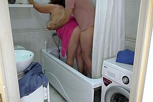 mature milf washes cock blowjob bathroom then anal fuck