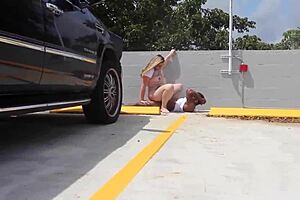 my pawg wife rides bbc on escalade hood in public